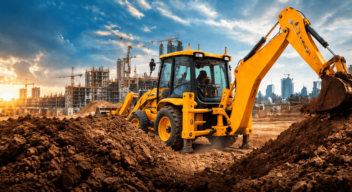 compressO-Golden Hour JCB at Urban Construction Site