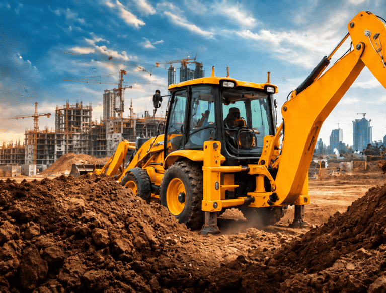 compressO-Golden Hour JCB at Urban Construction Site