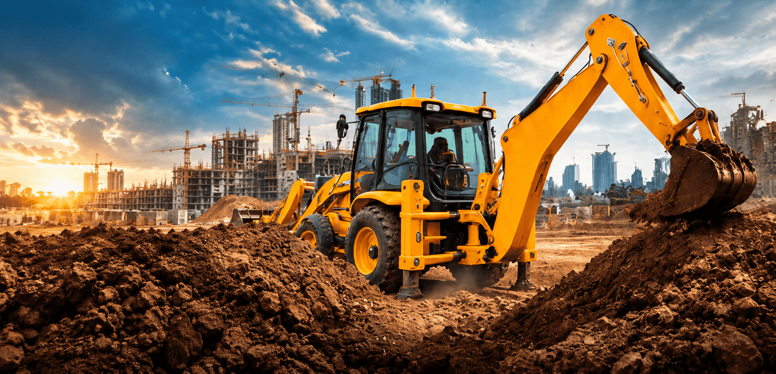 compressO-Golden Hour JCB at Urban Construction Site