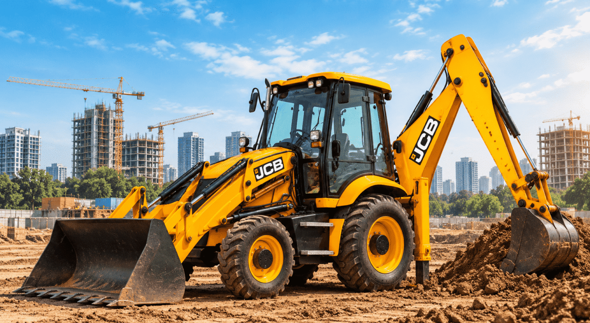 compressO-JCB Backhoe Loader at Urban Construction Site