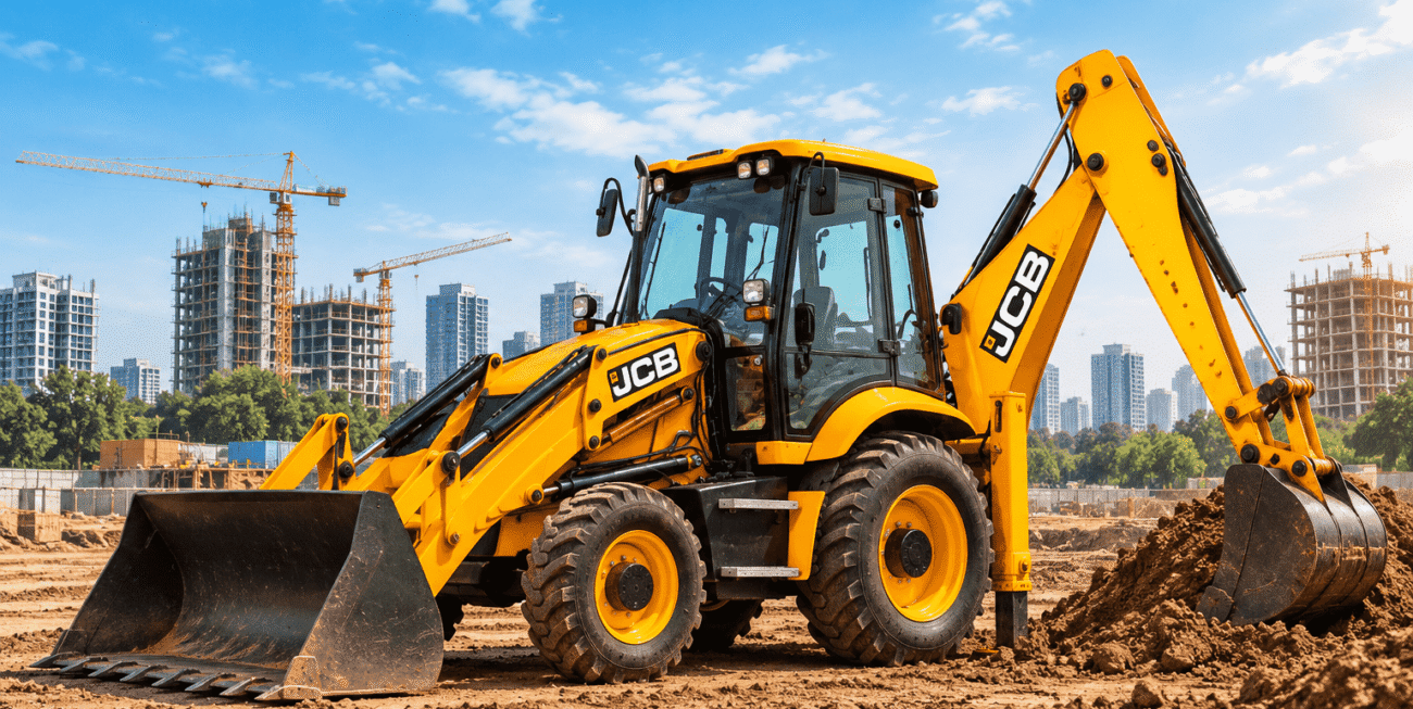 compressO-JCB Backhoe Loader at Urban Construction Site