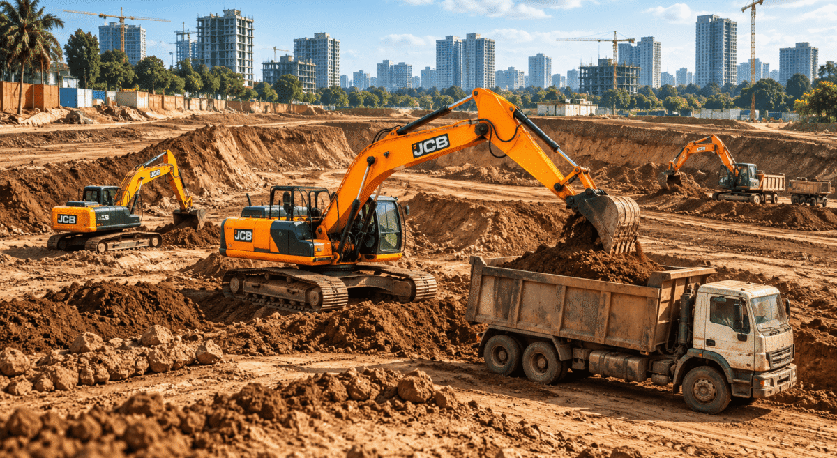 compressO-JCB Excavators at Urban Construction Site