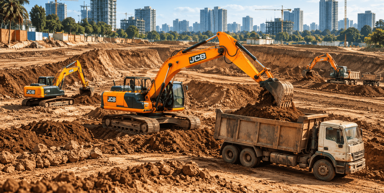 compressO-JCB Excavators at Urban Construction Site