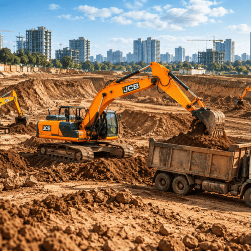 compressO-JCB Excavators at Urban Construction Site