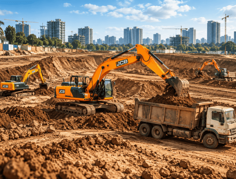 compressO-JCB Excavators at Urban Construction Site