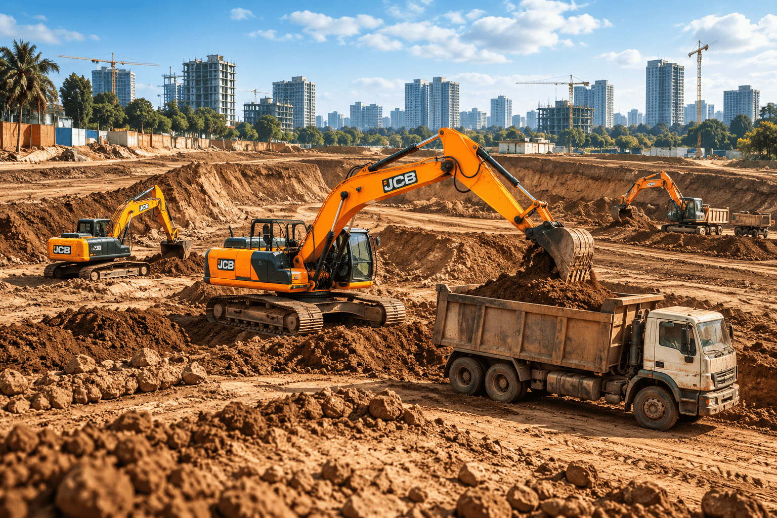compressO-JCB Excavators at Urban Construction Site