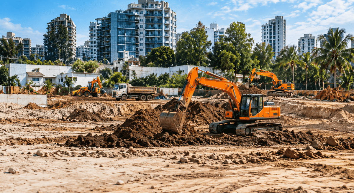 compressO-Urban Excavation with Orange Excavators