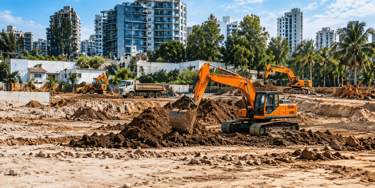compressO-Urban Excavation with Orange Excavators